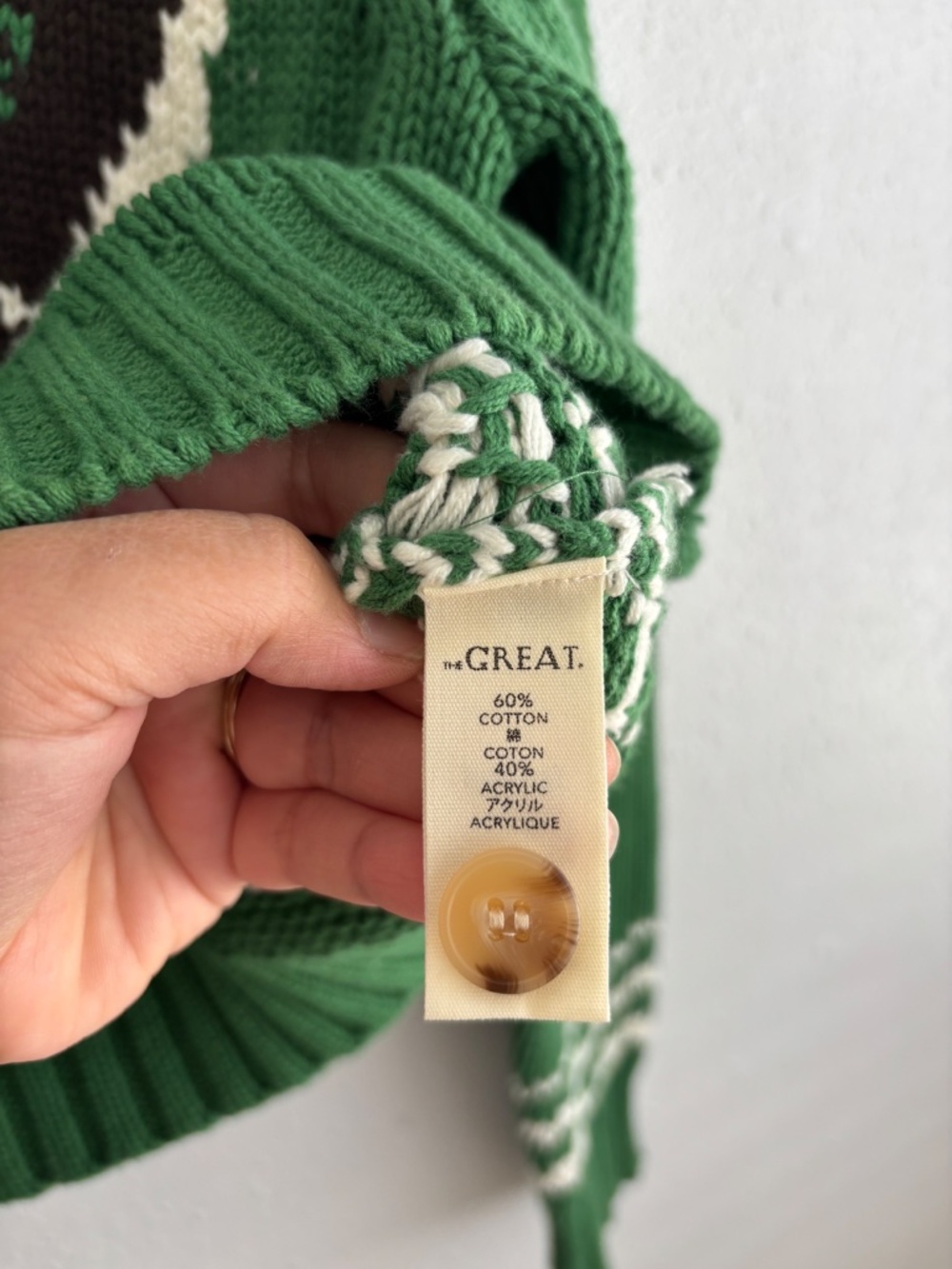 THE GREAT. THE BASS CARDIGAN Green Knit 100% Cotton - Size 1 - Picture 4 of 8